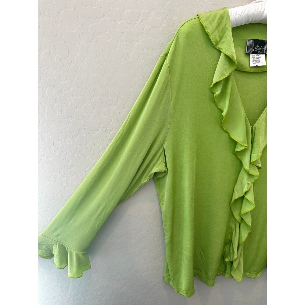 SLINKY BRAND Lime Green Ruffle Front Cardigan Top Y2K Vintage Artsy | XL - Picture 4 of 8